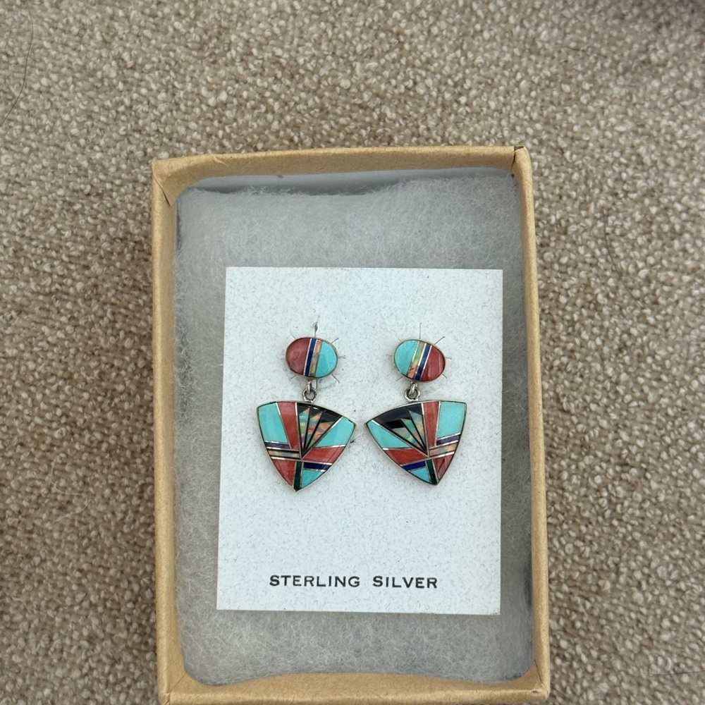 Sterling Silver Multicolor Inlay Earrings